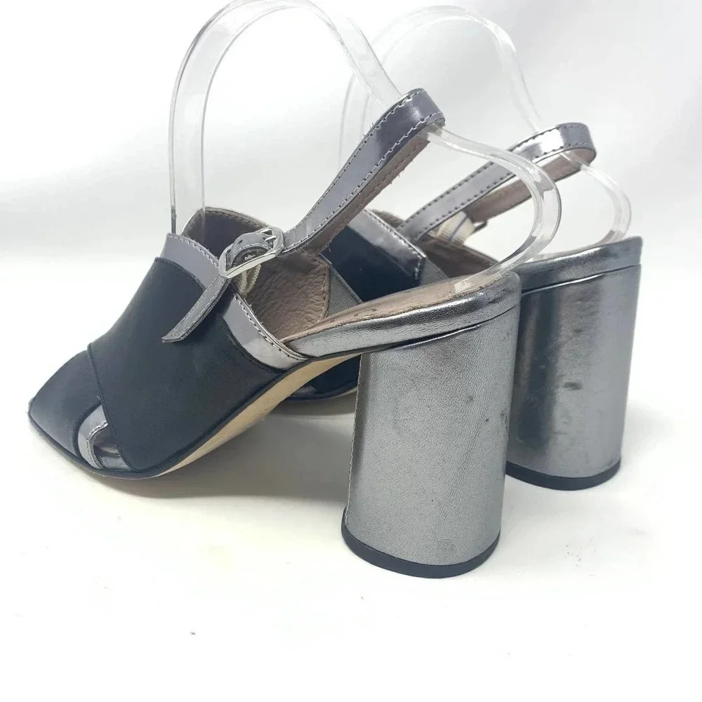 Ouigal Metallic Slingback‎ Heels Black Silver